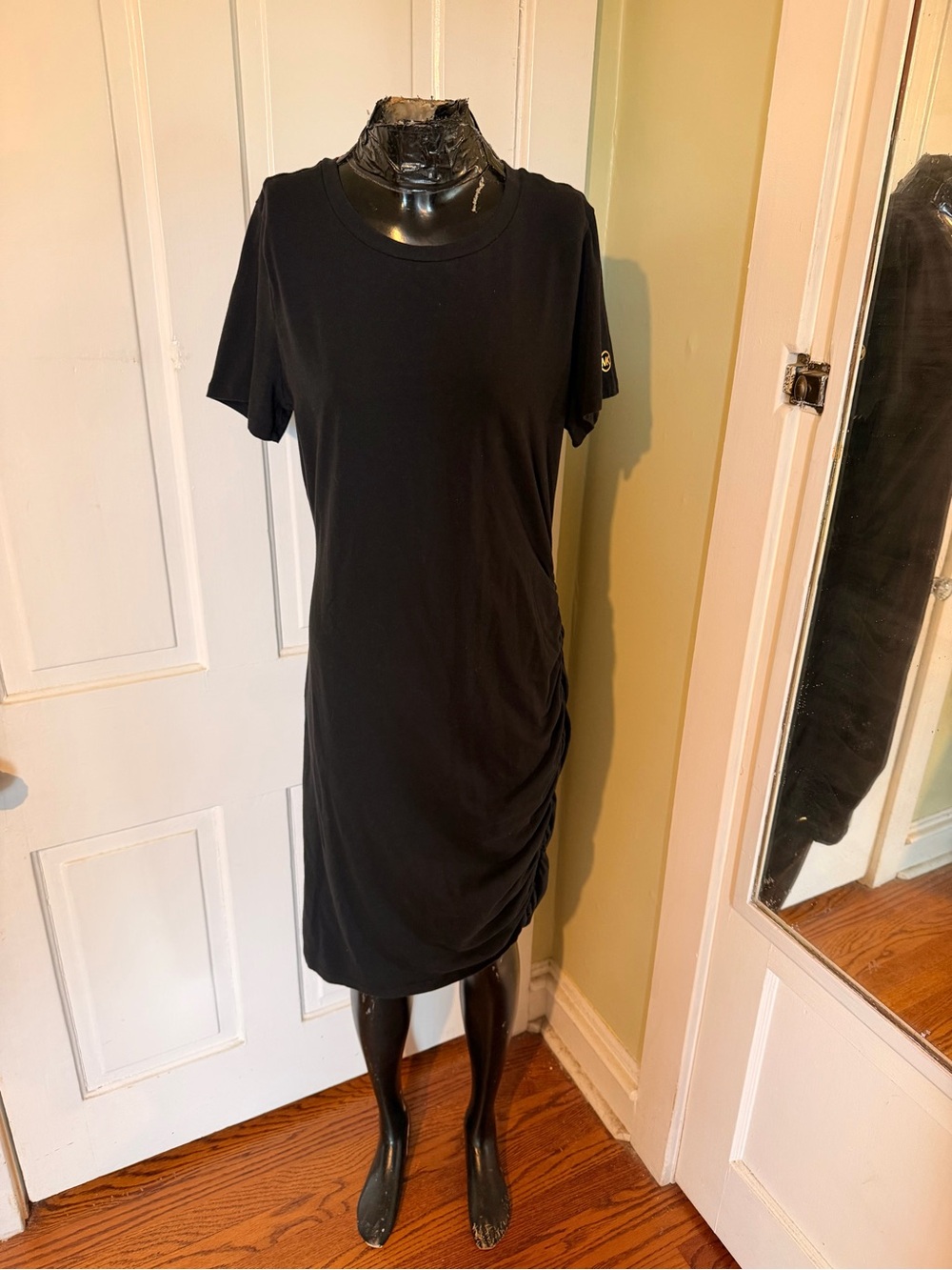 Michael Kors Black Short-Sleeve Ruched Side T-Shirt Dress